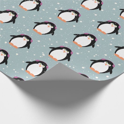 Weihnachtspinguine in Schneeflocken Geschenkpapier (Ecke)