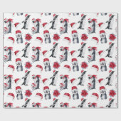 Weihnachtspinguine in Weihnachtsmannmützen Geschenkpapier (Flach)