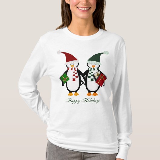 WeihnachtsPinguine mit Geschenk-Damen-T-Shirt T-Shirt (Vorderseite)