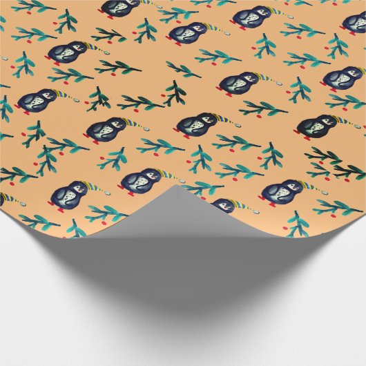 Weihnachtspinguine mit Hutwackelpapier Geschenkpapier (Ecke)