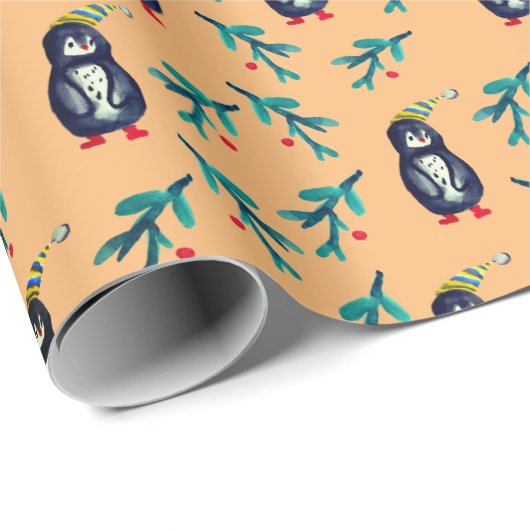 Weihnachtspinguine mit Hutwackelpapier Geschenkpapier (Rolleneckpunkt)