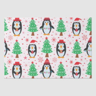Weihnachtspinguine mit Pine Trees Pattern Seidenpapier