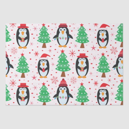 Weihnachtspinguine mit Pine Trees Pattern Seidenpapier (Vorderseite)