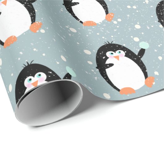 Weihnachtspinguine mit Schneeballpapier Geschenkpapier (Rolleneckpunkt)