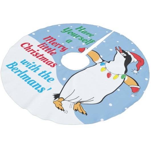 Weihnachtspinguine Polyester Weihnachtsbaumdecke (Schrägansicht)