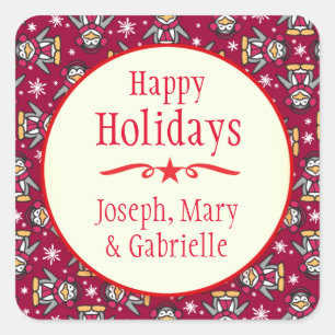 Weihnachtspinguine: Roter Weihnachtsgeschenk-Aufkl Quadratischer Aufkleber