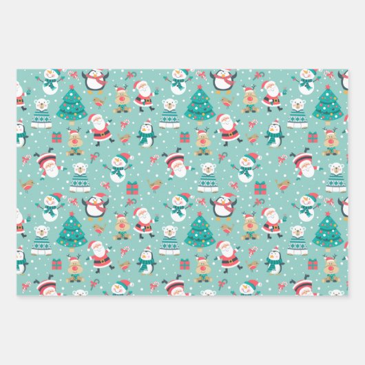 Weihnachtspinguine, Schneemänner, Weihnachtsmann a Geschenkpapier Set (Vorderseite 3)
