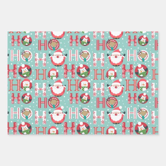 Weihnachtspinguine, Schneemänner, Weihnachtsmann a Geschenkpapier Set (Vorderseite)