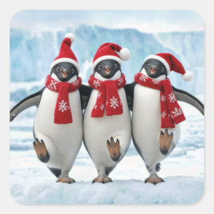 Weihnachtspinguine tanzen auf arktischem Gletscher Quadratischer Aufkleber