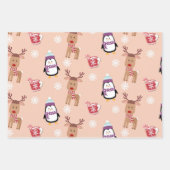 Weihnachtspinguine und Rentiere Geschenkpapier Set (Vorderseite 2)