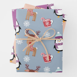Weihnachtspinguine und Rentiere Geschenkpapier Set