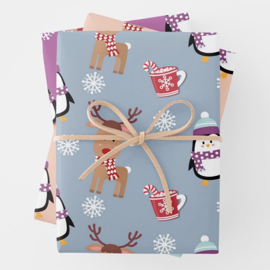 Weihnachtspinguine und Rentiere Geschenkpapier Set (Beispiel)