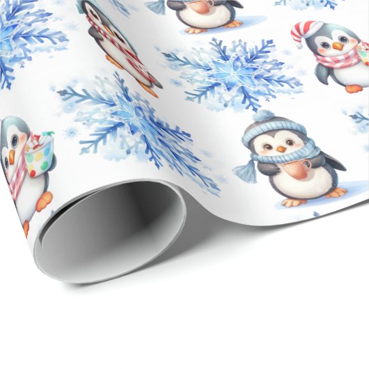 Weihnachtspinguine und Schneeflocken Geschenkpapier (Rolleneckpunkt)