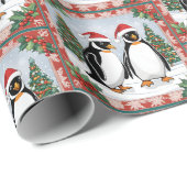 Weihnachtspinguine und Weihnachtsbaum Geschenkpapier (Rolleneckpunkt)