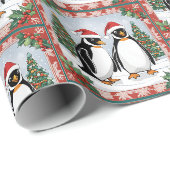 Weihnachtspinguine und Weihnachtsbaum Geschenkpapier (Rolleneckpunkt)