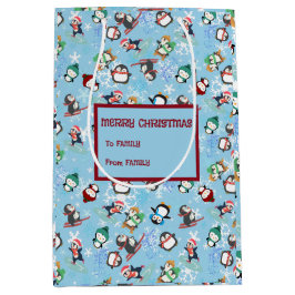 Weihnachtspinguine Wintersport Niedlich Funny Mittlere Geschenktüte