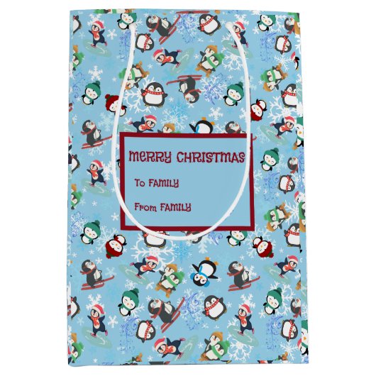 Weihnachtspinguine Wintersport Niedlich Funny Mittlere Geschenktüte (Vorderseite)