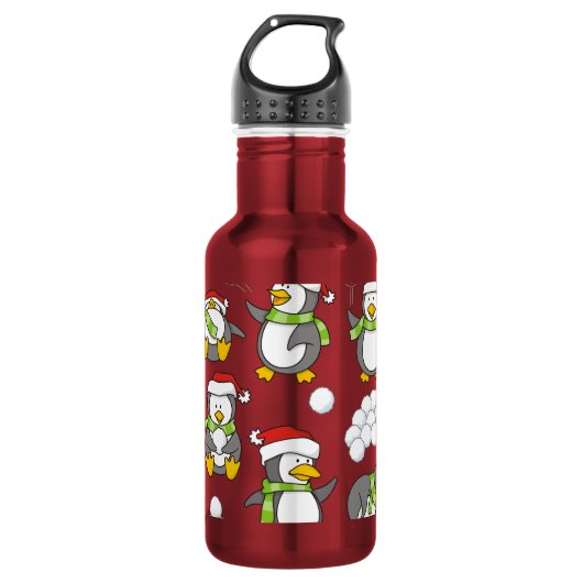 Weihnachtspinguinhintergrund Edelstahlflasche (Vorderseite)