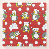 Weihnachtspinguinhintergrund Glasuntersetzer (Vorderseite)