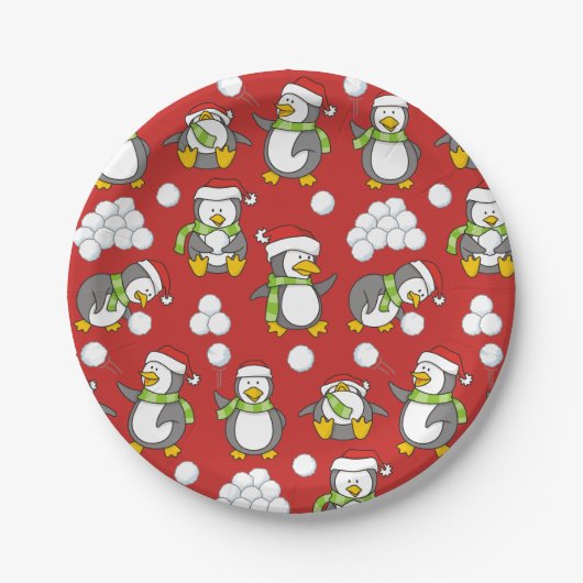 Weihnachtspinguinhintergrund Pappteller (Vorderseite)