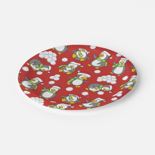 Weihnachtspinguinhintergrund Pappteller (Schrägansicht)