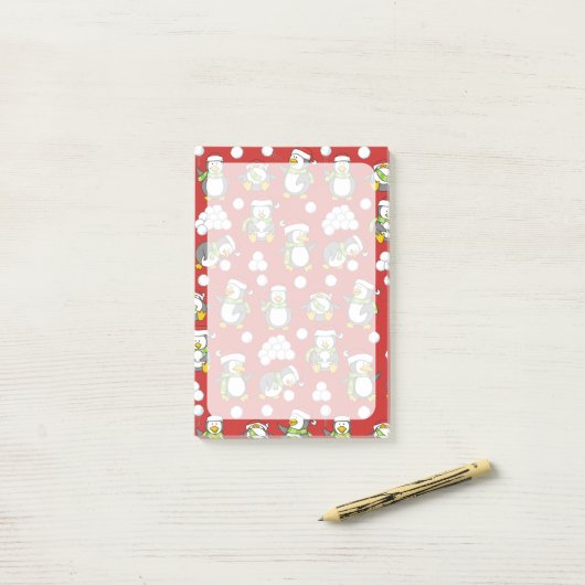 Weihnachtspinguinhintergrund Post-it Klebezettel (Auf Schreibtisch)