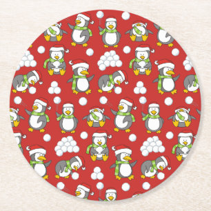Weihnachtspinguinhintergrund Runder Pappuntersetzer