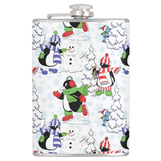 Weihnachtspinguiteis-Skaten Flachmann (Vorderseite)