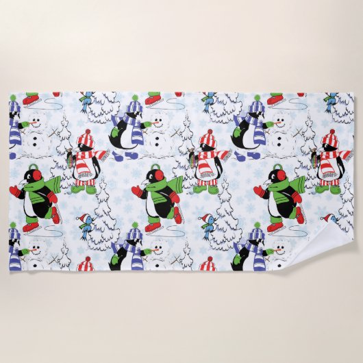 Weihnachtspinguiteis-Skaten Strandtuch (Vorderseite)