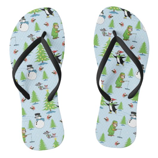 Weihnachtspinguiteis Skaten und Bärenfischer Badesandalen (Fußbett)