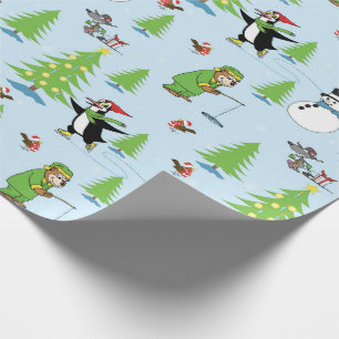 Weihnachtspinguiteis Skaten und Bärenfischer Geschenkpapier