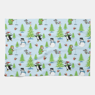 Weihnachtspinguiteis Skaten und Bärenfischer Geschirrtuch