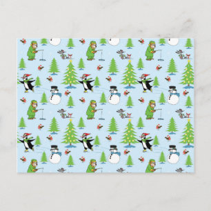 Weihnachtspinguiteis Skaten und Bärenfischer Postkarte