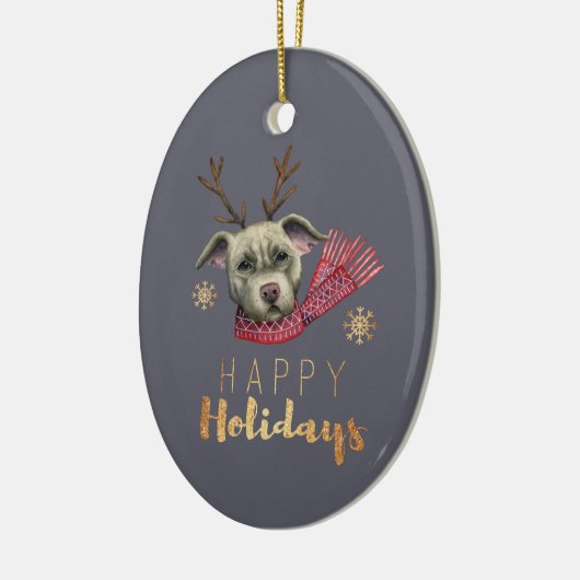 WeihnachtsPitbull-Hund mit den Geweihen Keramik Ornament (Links)