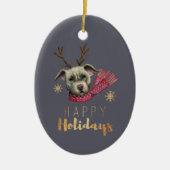 WeihnachtsPitbull-Hund mit den Geweihen Keramik Ornament (Vorne)