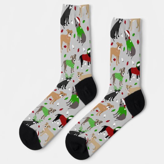 Weihnachtspitbull Hunde Socken (Linkes Detail)