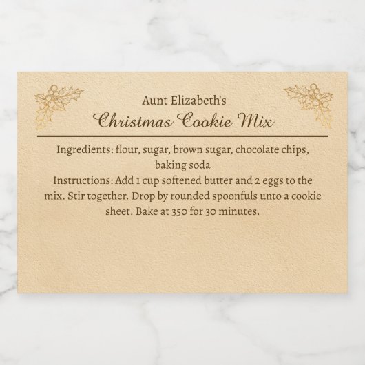 Weihnachtsplätzchen-Backmischung Holly Personalisi Lebensmitteletikett (Einzelnes Label)