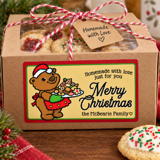 Weihnachtsplätzchen-Geschenklabel mit süßem Santa- Rechteckiger Aufkleber
