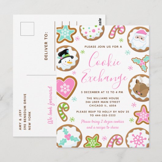 Weihnachtsplätzchen-Tauschaktion Pink und Grün Postkarte (Vorne/Hinten)