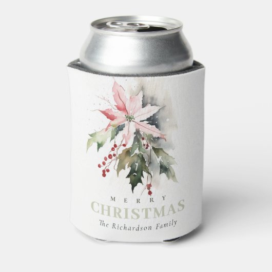 Weihnachtspoinsettia Berries Folies Wasserfarbe Dosenkühler (Kanne Rückseite)
