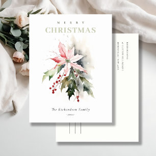 Weihnachtspoinsettia Berries Folies Wasserfarbe Feiertagspostkarte