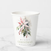 Weihnachtspoinsettia Berries Folies Wasserfarbe Pappbecher (Vorderseite)