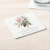 Weihnachtspoinsettia Berries Folies Wasserfarbe Rechteckiger Pappuntersetzer (angewinkelt)