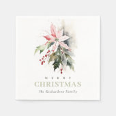 Weihnachtspoinsettia Berries Folies Wasserfarbe Serviette (Vorderseite)