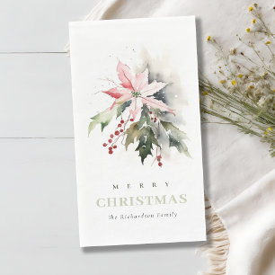 Weihnachtspoinsettia Berries Folies Wasserfarbe Serviette