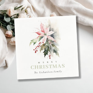 Weihnachtspoinsettia Berries Folies Wasserfarbe Serviette