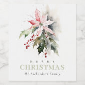 Weihnachtspoinsettia Berries Folies Wasserfarbe Weinetikett (Einzelnes Label)