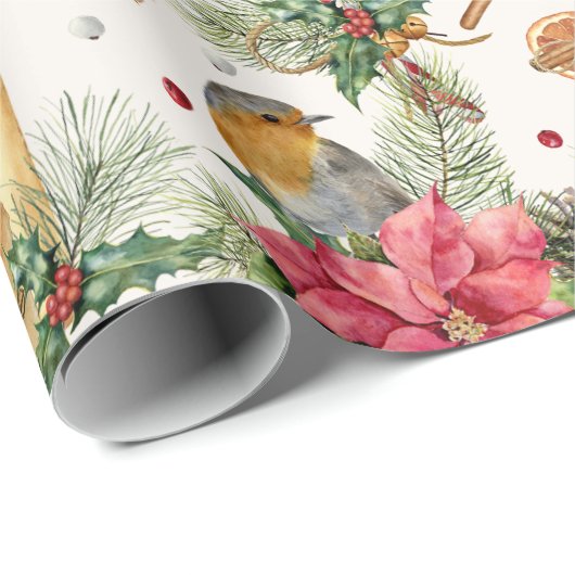 Weihnachtspoinsettia, Robin, Süßigkeiten, Kerzen Geschenkpapier (Rolleneckpunkt)