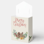 Weihnachtspoinsettia, Rotkehlchen, Kiefer, Zapfen, Geschenkschachtel (Geöffnet)