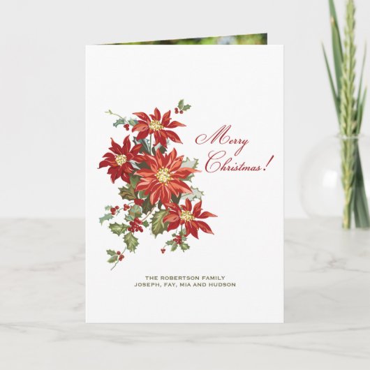 Weihnachtspoinsettias falteten feiertagskarte (Vorderseite)